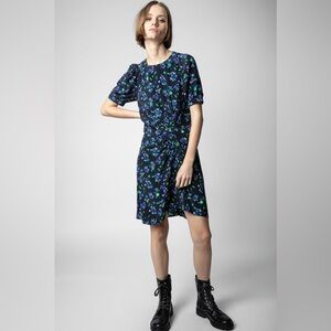 Zadig & Voltaire Black Dress with Blue and Green Floral Print